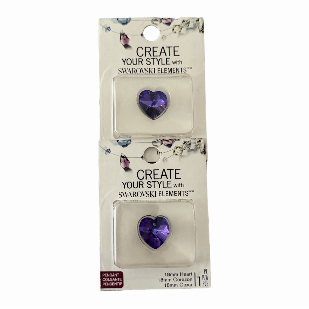 Swarovski Elements Purple Heart Crystal Pendants 18mm Set Of 2